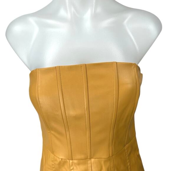 Zara Brown Faux Vegan Leather Sleeveless Strapless Mini Corset Tank Tube Dress S - Picture 3 of 4